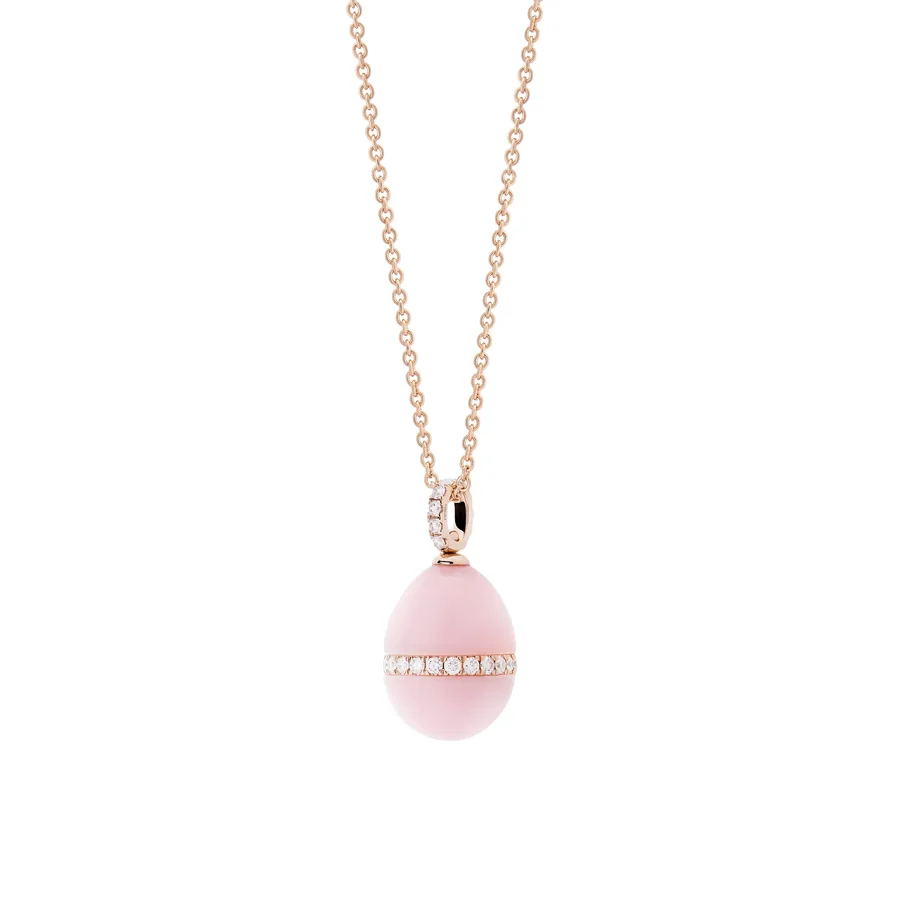 Fabergé Forever Pink Opal Egg Pendant on its 50 cm rose gold trace chain